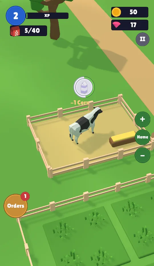 Farm Demo: cow pen with a milk progress bubble