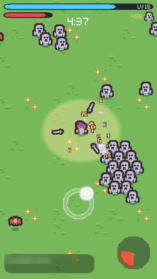 Swarm Demo: an aura and orbiting swords clearing enemies